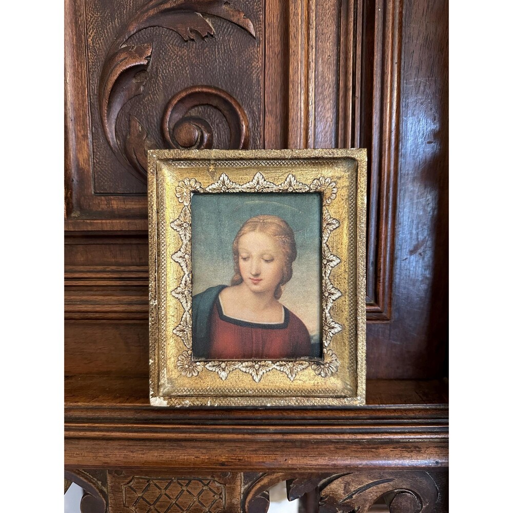 Italian Vintage Reproduction of Raffaello Madonna de Cardellino Small Print Silk - Picture 4 of 4